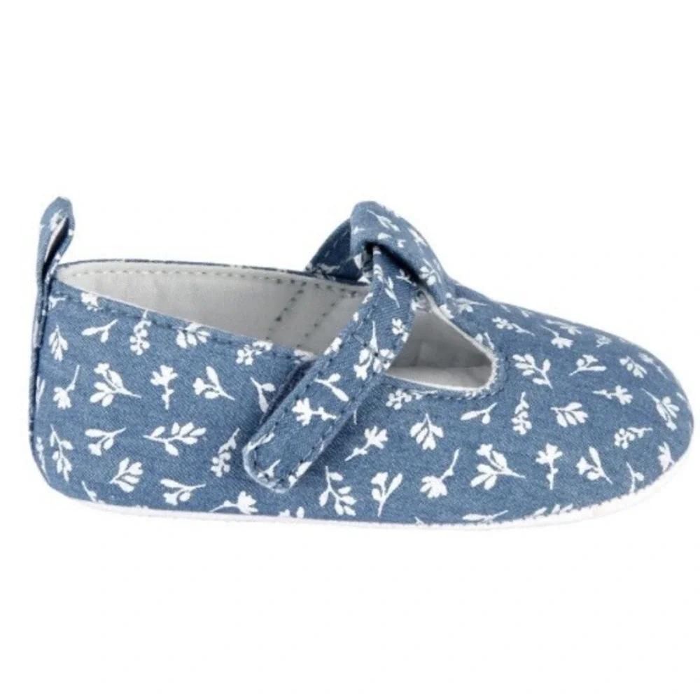 Carters Girls Chambray Soft Sole Crib Shoe Newborn New with Tags Blue White Cute